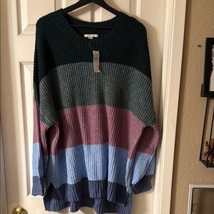 NWT American Eagle Outfitters Green and Gray Crew Neck Sweater